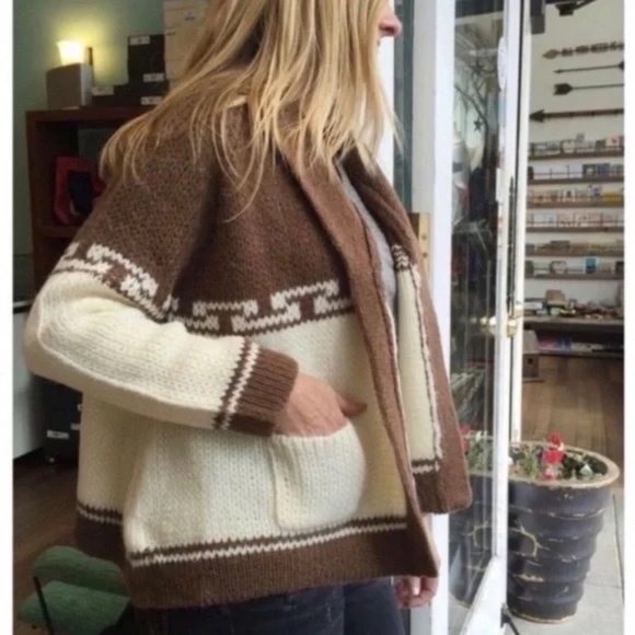 The Great. Cowichan Lebowski Style Brown/White Cardigan Sweater - Size 1/Small - Picture 1 of 6